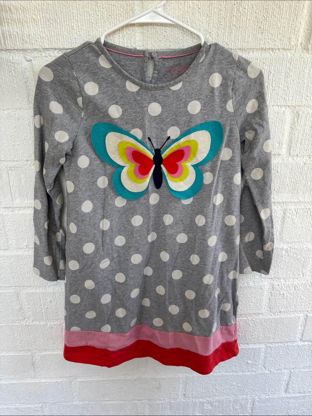 Mini Boden Butterfly Felt Cotton Long Sleeve Polka Dot Dress 9-10
